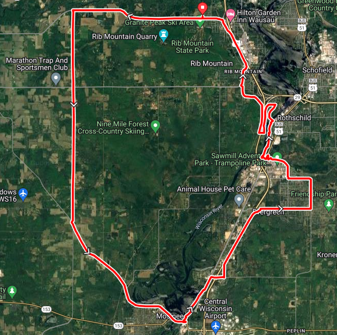 map showing the 35-mile bike route for the grand fondo